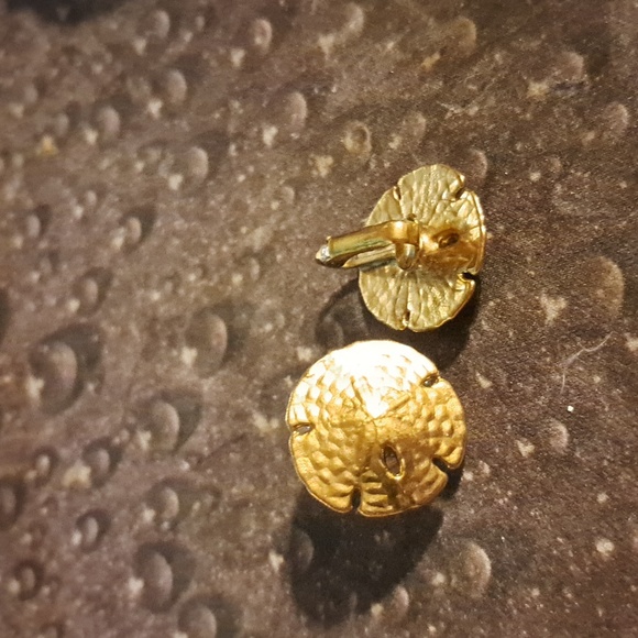 Goldtone Sand Dollar Clip Earrings - Picture 3 of 3